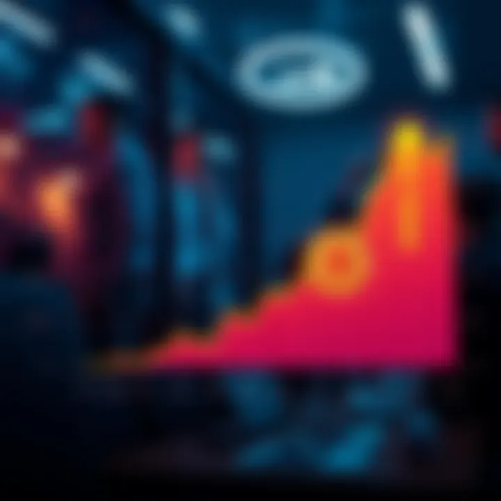A graph showing Bitcoin's market cap growth trend towards $16 trillion by 2030, with financial analysts discussing in the background.