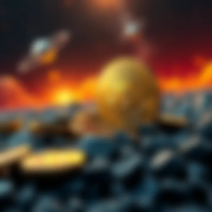 A visual depicting Bitcoin coins overshadowing symbols of innovation like AI and space exploration.