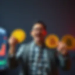 Investor passionately holding Bitcoin signs, symbolizing commitment to HODL strategy during market downturn.