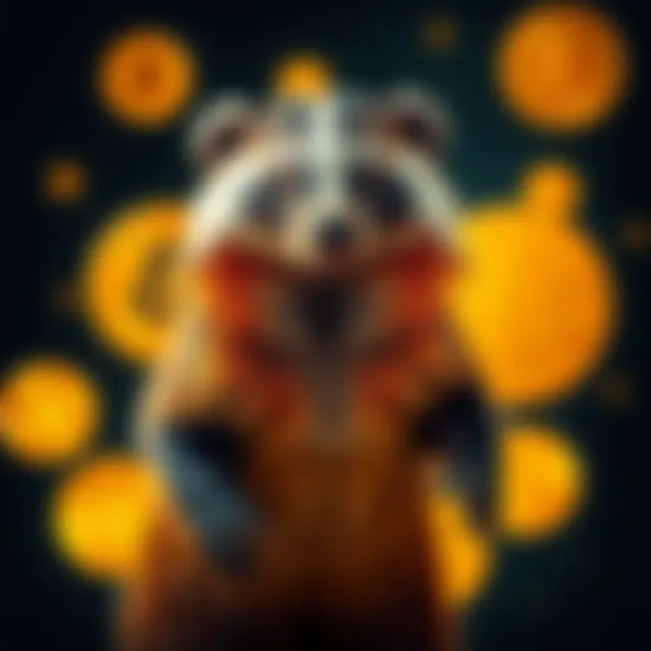 A honey badger standing confidently with Bitcoin symbols in the background, representing resilience in the cryptocurrency market.