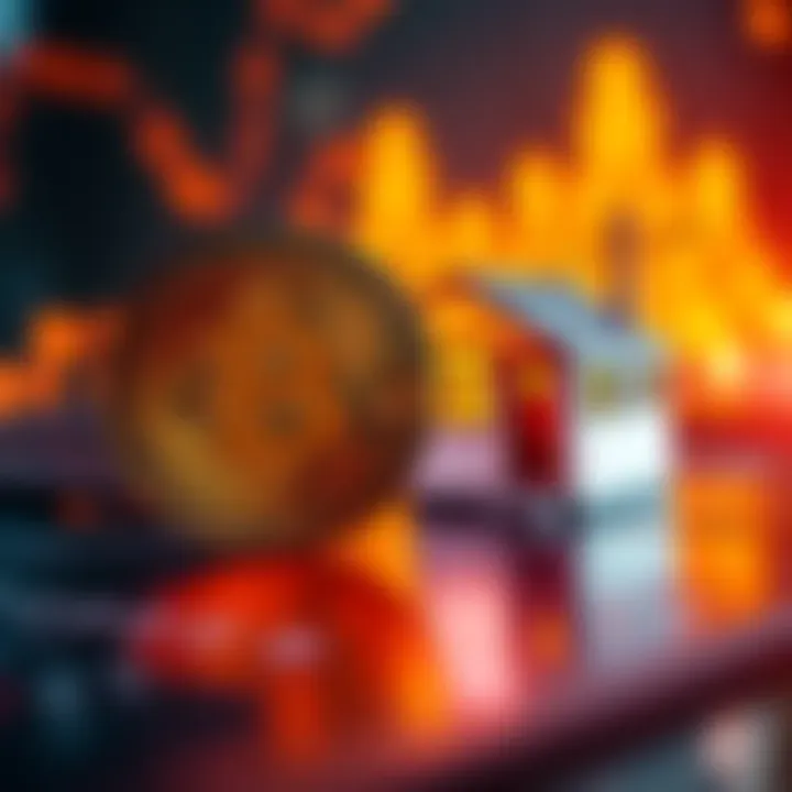A digital representation of Bitcoin alongside a house symbol, highlighting the connection between cryptocurrency and home ownership.