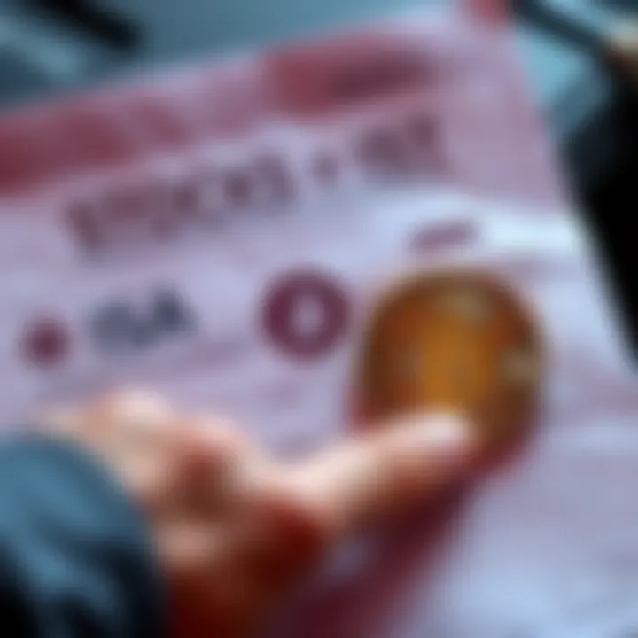 Person holding a Bitcoin coin next to a Stocks and Shares ISA account document