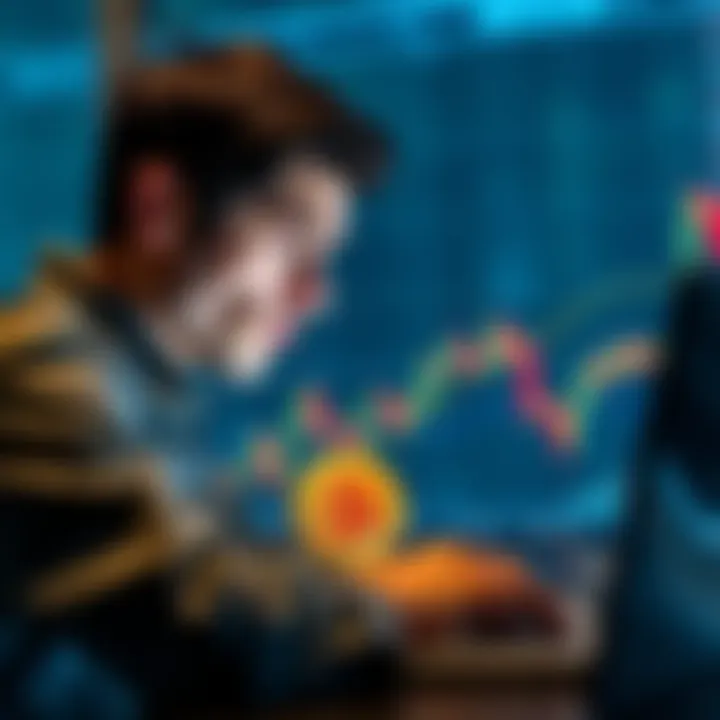 Bitcoin Investment A person looking at a graph showing Bitcoin prices with a laptop and a confused expression, representing the dilemma of investing in Bitcoin.