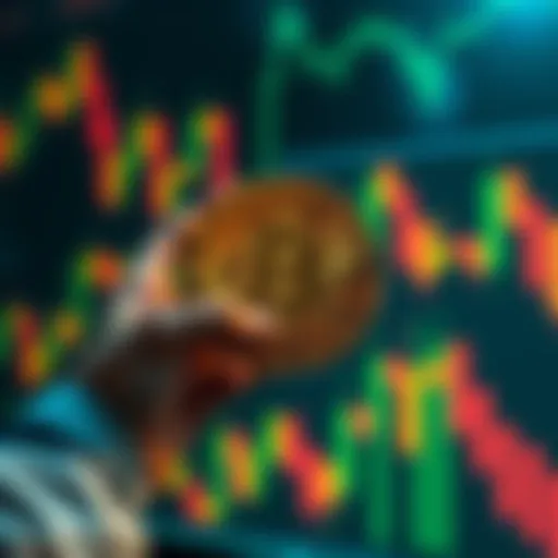 A person holding a Bitcoin symbol with a financial chart in the background, symbolizing investment