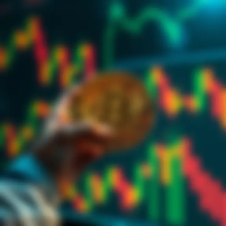 A person holding a Bitcoin symbol with a financial chart in the background, symbolizing investment