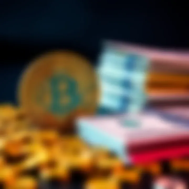 Bitcoin Investment A visual representation of a Bitcoin coin next to a stack of cash, symbolizing investment opportunities.