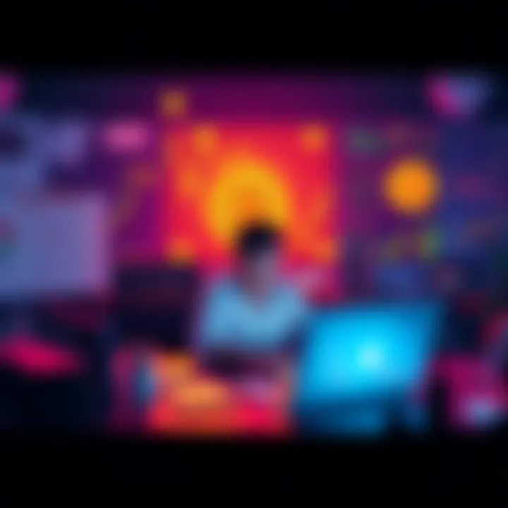 A person sitting at a desk surrounded by Bitcoin charts and a laptop, making investment decisions