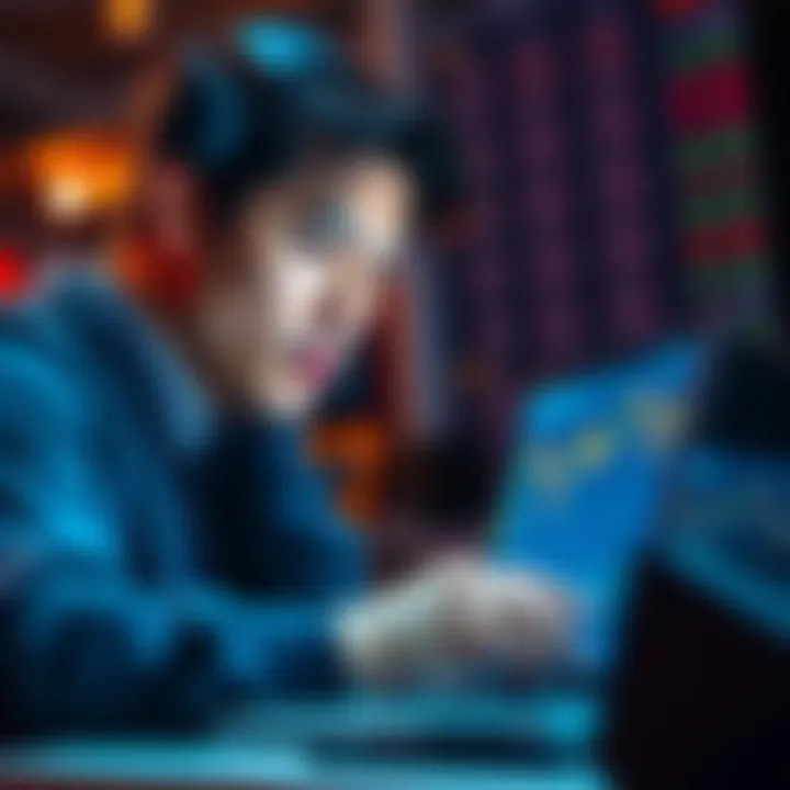 A person looking at Bitcoin price charts on a laptop with a thoughtful expression, considering whether to invest again after a recent price drop.