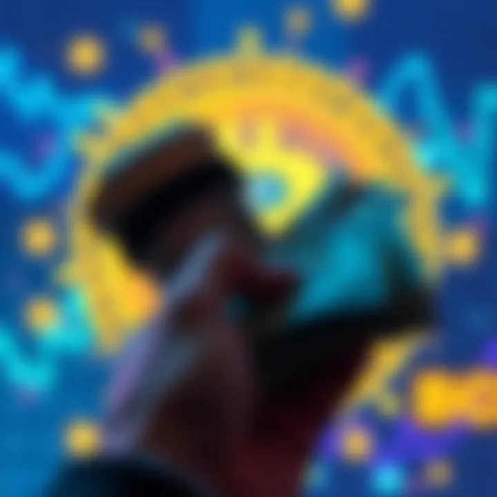 A person holding cash with Bitcoin graphics in the background, symbolizing a decision to invest tax returns into Bitcoin.