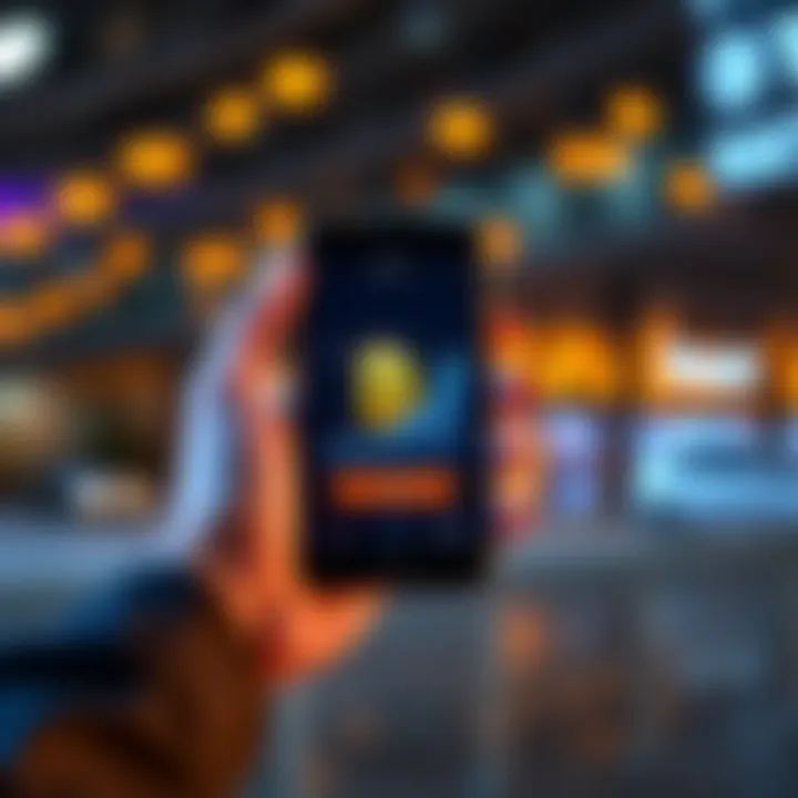 A person holding a smartphone displaying Bitcoin symbol and a chart showing upward trends, suggesting investment growth.