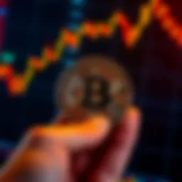 Bitcoin Investment Concept A person holding a Bitcoin coin with a background of fluctuating charts, representing investment choices in cryptocurrency.