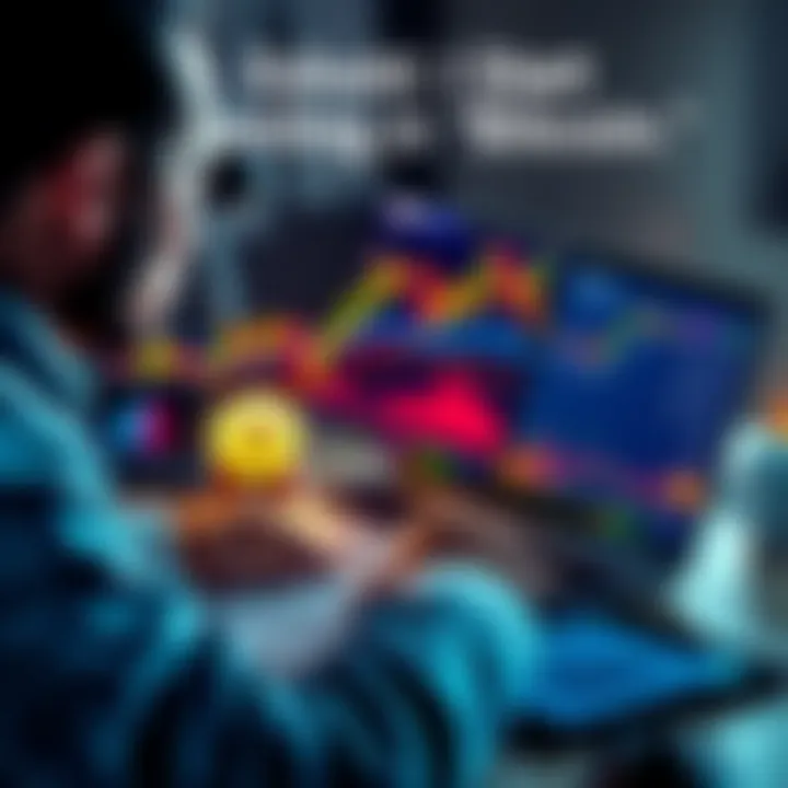 Bitcoin investment concept A person looking at a Bitcoin chart with a laptop and financial documents on a desk, considering investment options.
