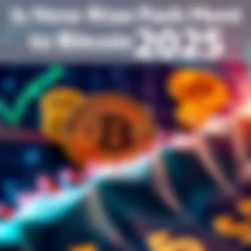 A chart showing Bitcoin's rising value with coins and dollar signs in the background