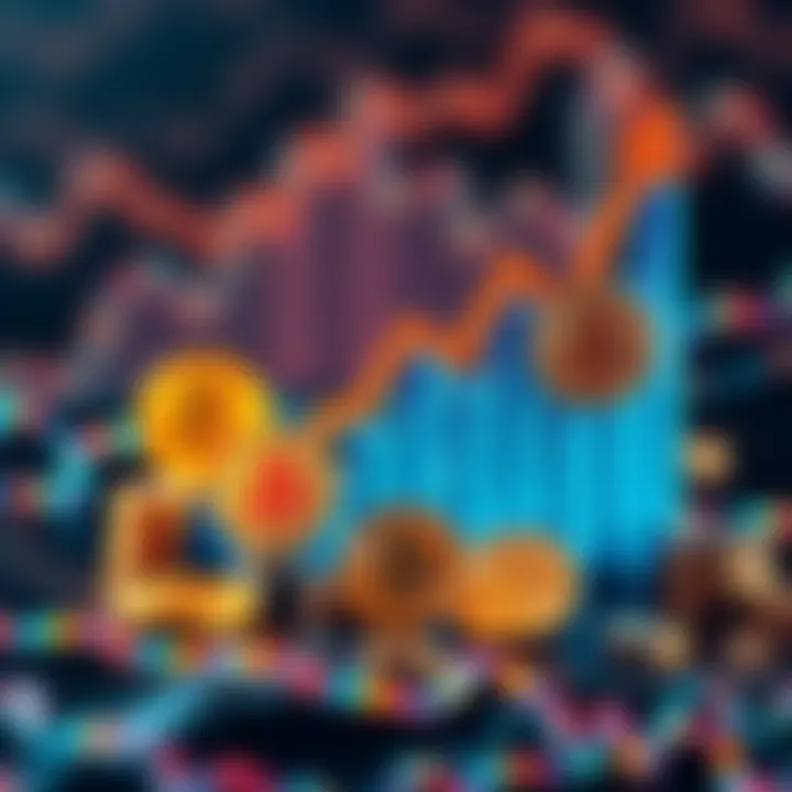 Visual representation of Bitcoin symbols with rising graph bars showing unrealized gains in cryptocurrency investments