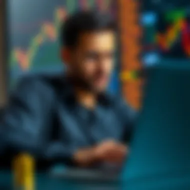 Person considering Bitcoin investment Individual looking at Bitcoin charts on a laptop with a concerned expression, symbolizing the risks and rewards of borrowing money for investment