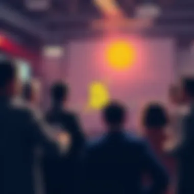 Bitcoin investment debate Group of people discussing Bitcoin investment in a lively setting with charts and graphs in the background