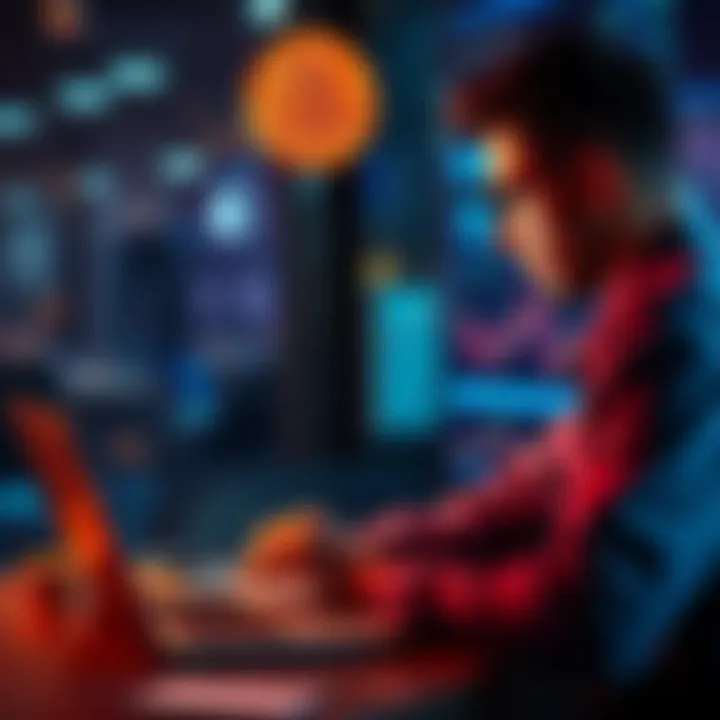 A newcomer to cryptocurrency looking at Bitcoin charts on a laptop, contemplating investment strategies.