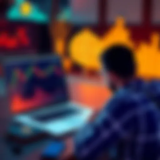 A beginner looking at a Bitcoin chart with a laptop and a wallet nearby