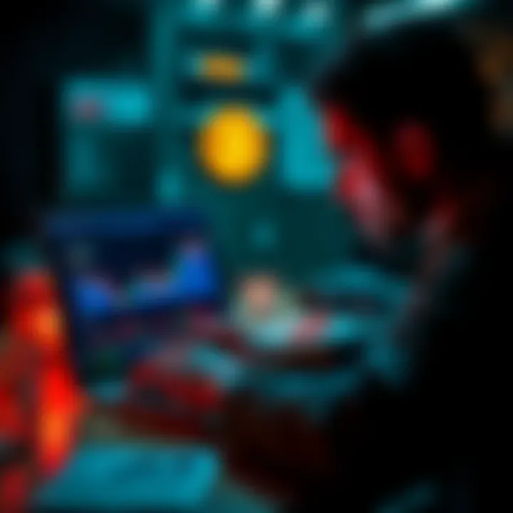 A person looking at a digital Bitcoin chart on a laptop, contemplating investment decisions