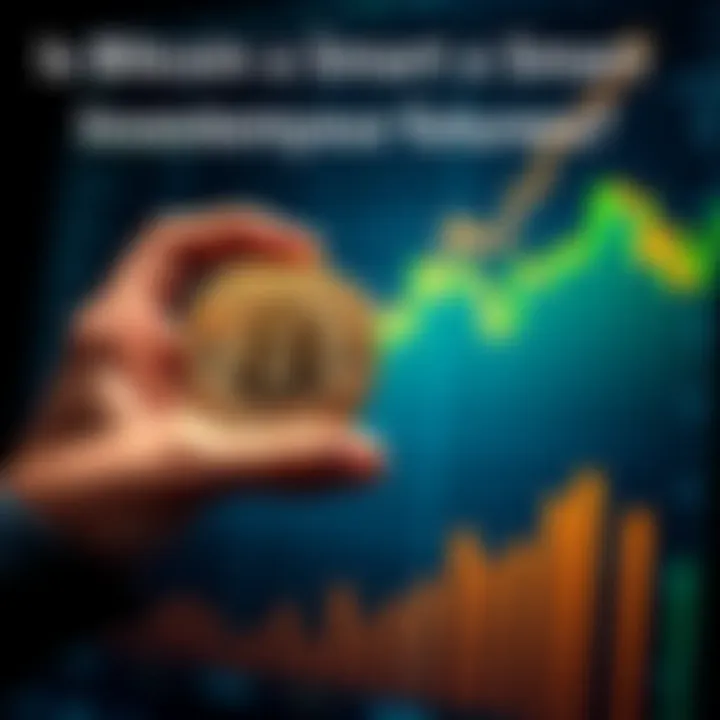 A person holding a gold Bitcoin with a financial graph in the background, symbolizing investment growth.
