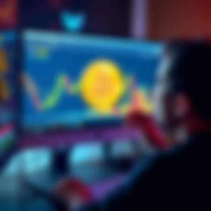A person looking at a Bitcoin chart on a computer screen with a thoughtful expression while planning investments.