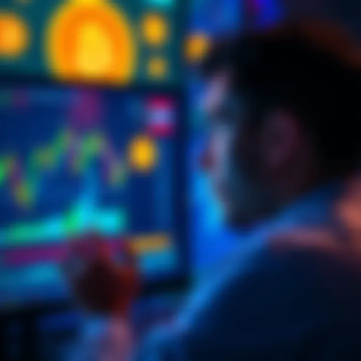 A person reflecting on their Bitcoin investment journey, showing graphs and Bitcoin symbols on a screen, with a thoughtful expression.