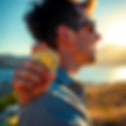 A person holding a Bitcoin symbol in one hand while enjoying a sunny day outdoors, symbolizing the balance between investing and enjoying life.