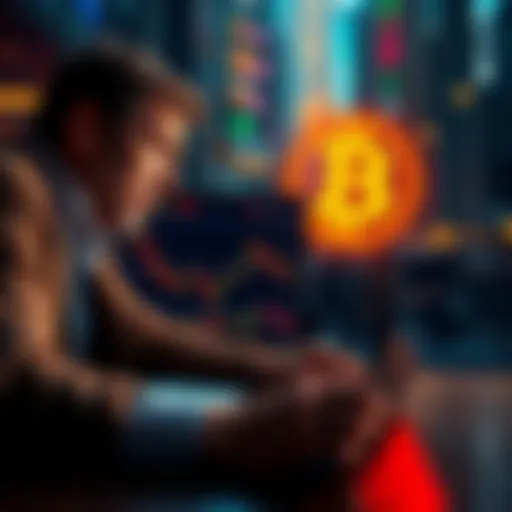 A person analyzing Bitcoin charts on a laptop while looking concerned, symbolizing strategic investment during tough times.