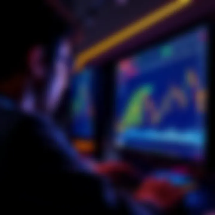 A person looking at a computer screen displaying Bitcoin charts during a market dip, considering buying opportunities.