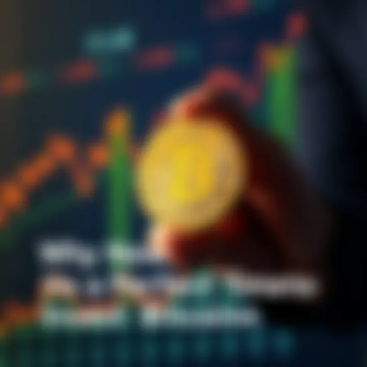 A person holding a Bitcoin symbol with a background of rising financial graphs, showing growth in investment value.