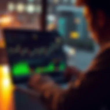 A person analyzing their Bitcoin investment on a laptop with financial charts displayed