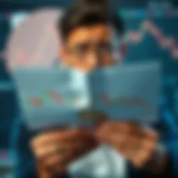 A person looking worried while holding a piece of paper with Bitcoin charts and graphs showing decline.