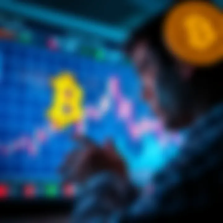 A person looking at a chart showing Bitcoin price fluctuations, representing the risks of investing in cryptocurrency.