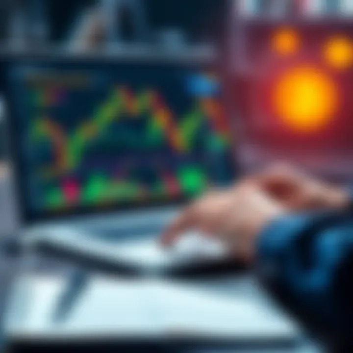 A person analyzing Bitcoin charts and data on a laptop with a notepad and pen on the side, showing a focus on investment strategies.