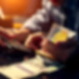 A person calculating weekly investments in Bitcoin with a calculator and currency notes.