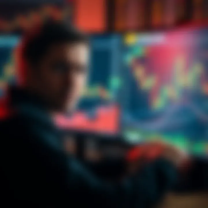 A person looking stressed while examining cryptocurrency charts and graphs showing losses on a computer screen.