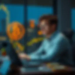 Person thinking about Bitcoin investment Individual sitting at a desk with a laptop pondering Bitcoin investment options, looking thoughtful and concerned about past mistakes