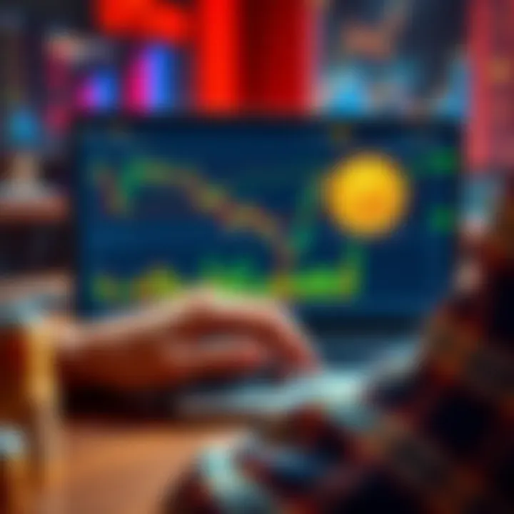 A person analyzing Bitcoin market trends on a laptop, with graphs and charts displayed on the screen.