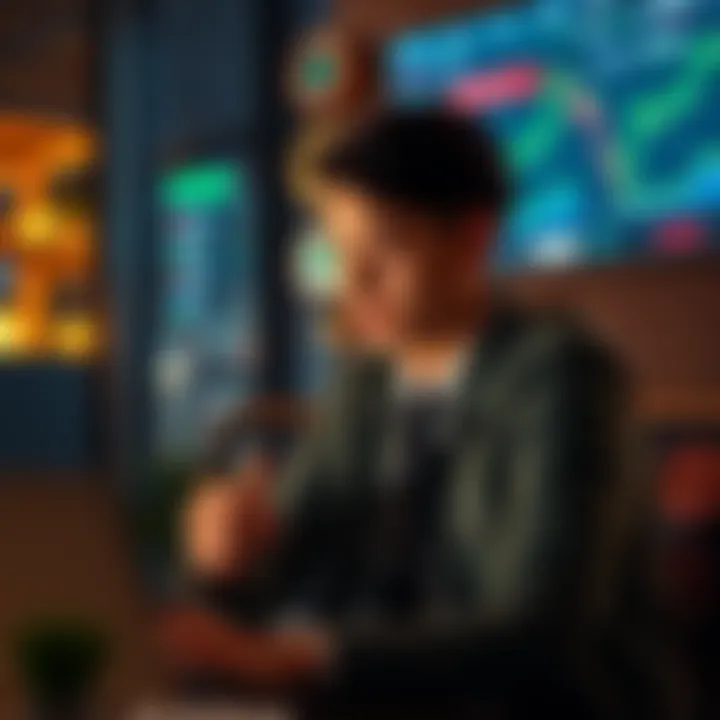 An individual reviewing investment apps and charts for Bitcoin on a laptop, looking focused and engaged.