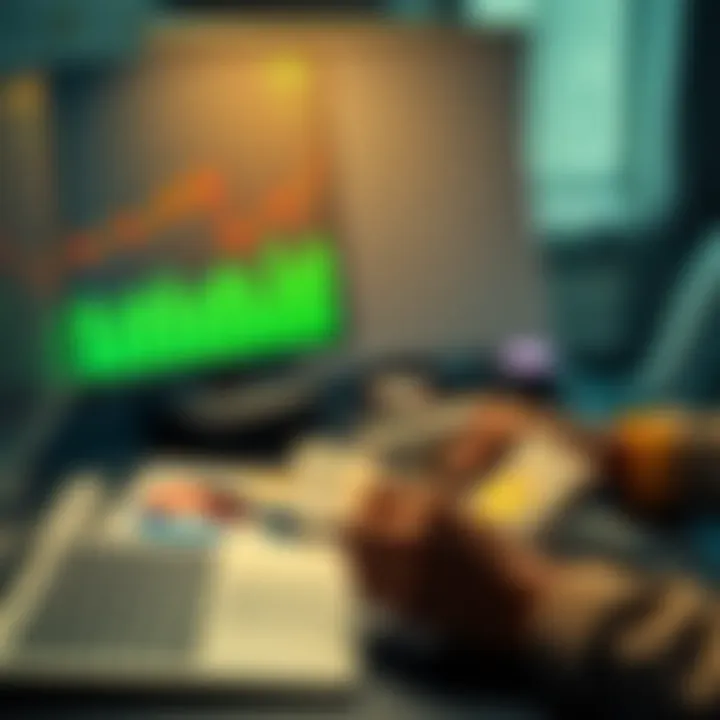 A person analyzing Bitcoin trends with money and charts on a desk