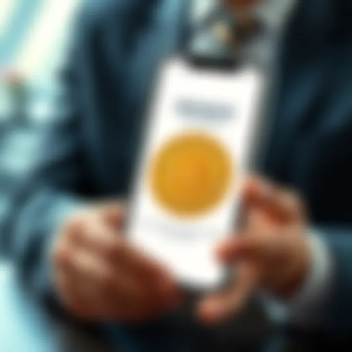 A businessperson holds a smartphone displaying a Bitcoin payment confirmation for an invoice.