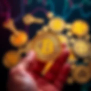 A person holding a Bitcoin key with coins in the background, representing self-custody and asset control
