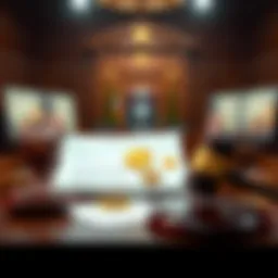 A courtroom scene showing a gavel, Bitcoin symbols, and legal documents representing a lawsuit for Bitcoin ownership.