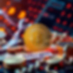 A visual representation of Bitcoin symbol with ledger and digital currency elements around it.