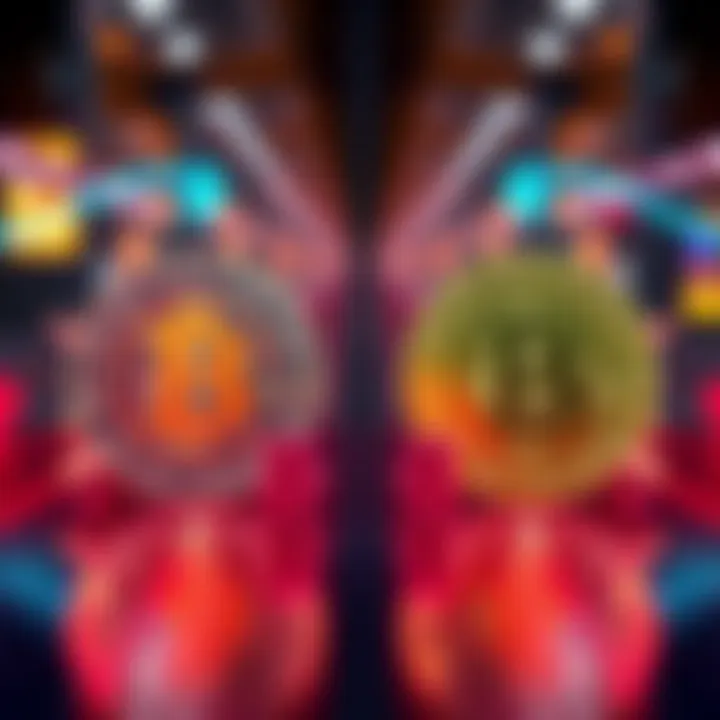 Bitcoin and Litecoin transfer icons Icons representing Bitcoin and Litecoin with arrows showing transfer movement