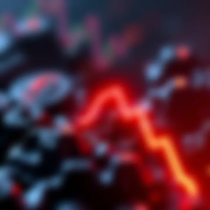 A Bitcoin symbol with a downward trend line indicating losses in investments