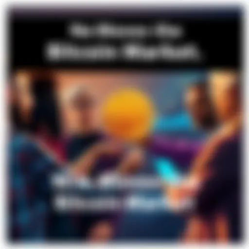 A group of diverse people discussing Bitcoin trends and price movements around a digital chart