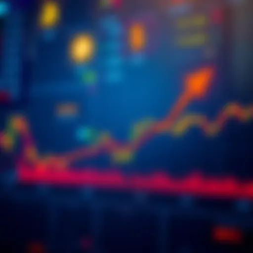 A chart displaying Bitcoin price trends with arrows indicating market cycles and government interventions, set against a background of financial symbols.
