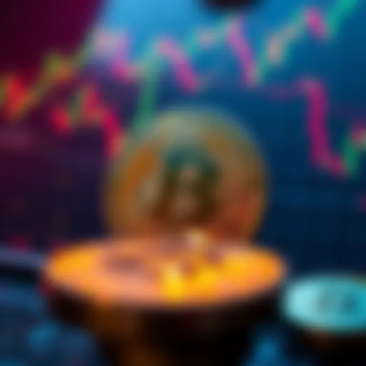 A visual representation of Bitcoin with charts showing market trends influenced by institutional investors and ETFs.