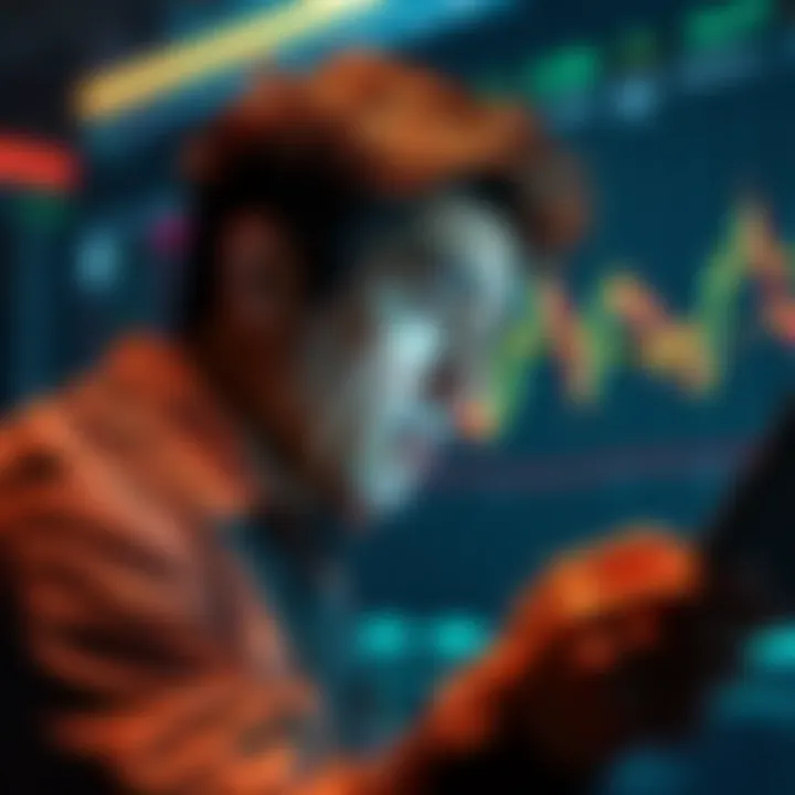 A worried investor looking at Bitcoin charts showing a downward trend, reflecting concerns over adoption and market changes.